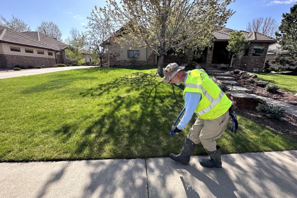Organic Lawn Care Man Spraying Native Edge Landscaping Boulder Colorado