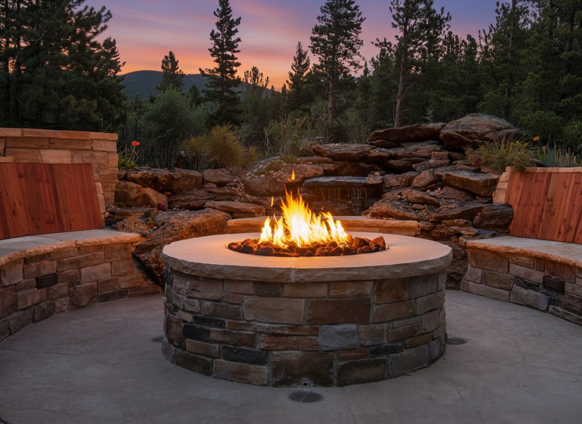 Stone stair waterfall — custom landscape construction