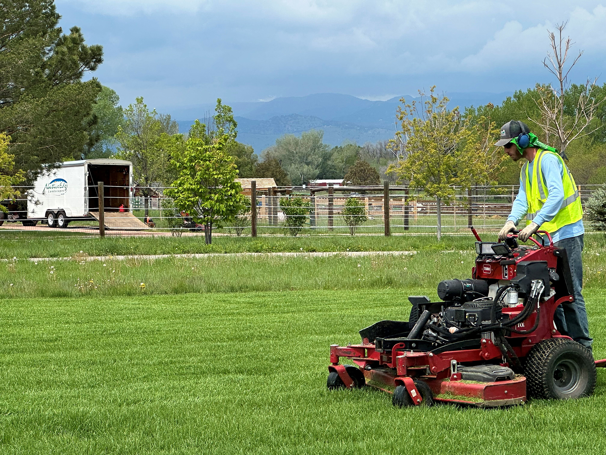 Native Edge Landscapes mower crew maintaining a large Boulder County property